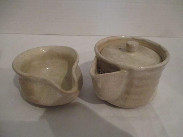 Japanese Hagi Pottery Tea Set by Nagatani in Wood Box