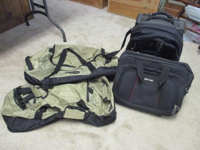 Quicksilver Carry On Suitcase, Forecast Travel Bag, and 2 Overseas Adventure Travel Bags