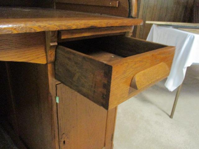 Antique Oak Roll Top Desk with Keys and Hidden Door