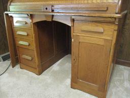 Antique Oak Roll Top Desk with Keys and Hidden Door
