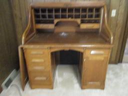 Antique Oak Roll Top Desk with Keys and Hidden Door