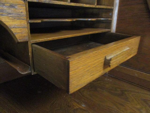 Antique Oak Roll Top Desk with Keys and Hidden Door