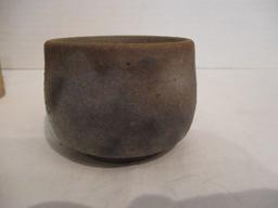 Japanese Bizen Pottery Sake Cup by Hakusui in Wood Box