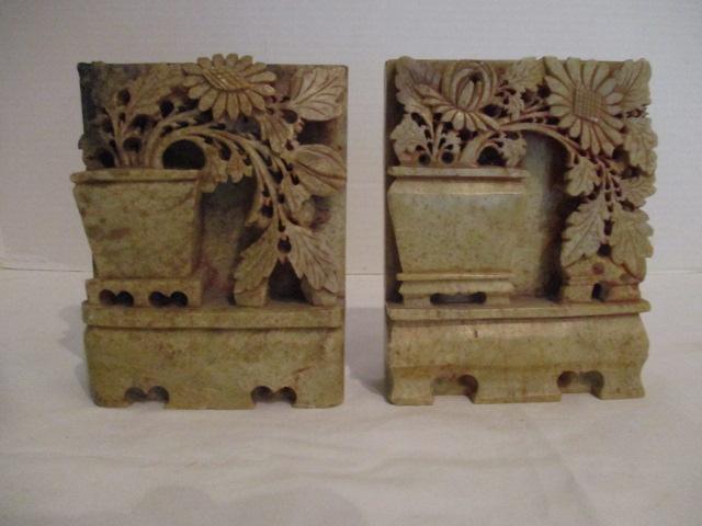 Pair of Carved Soapstone Bookends