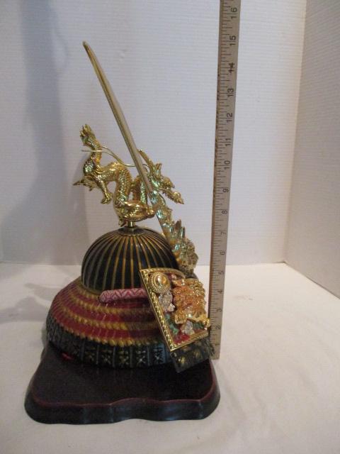 Replica Japanese Samurai Helmet on Wood Base