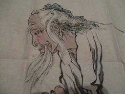 Chinese Original Mythical Sage and Tortoise Watercolor on Rice Paper
