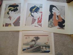 Japanese Unframed Wood Block Prints by Utamaro