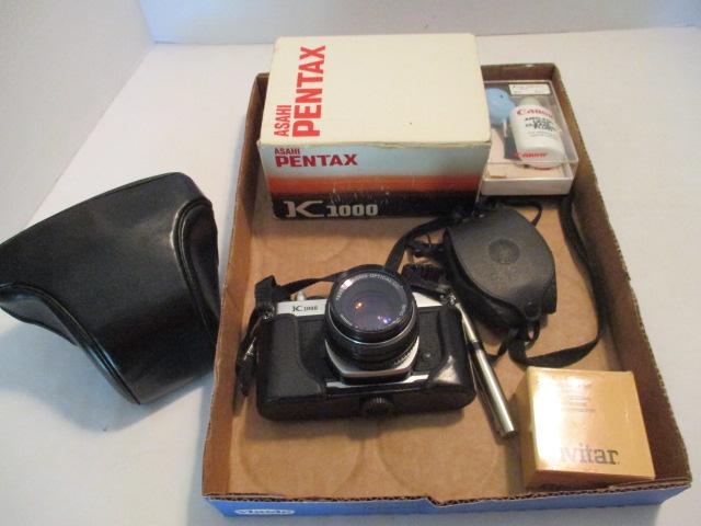 Pentax Asahi K1000 Camera with Box, DeJUR Light Meter, Vivitar Close Up Lens Set