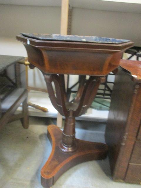 Vintage Wood Pedestal Planter on Casters with Metal Insert