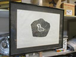 Original Block Print "A Bird with it's Young" by Josie Paper Number 5 of 40