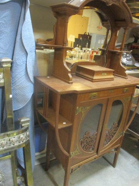 Victorian Display Cabinet with Beveled Mirror, Brass Embellishments and 1 Drawer