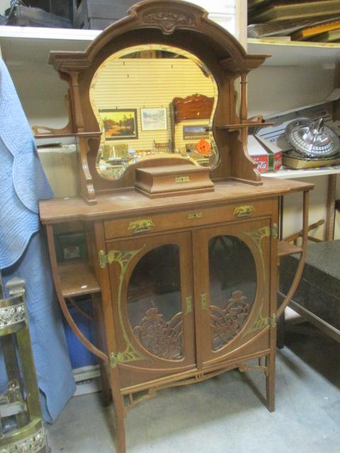 Victorian Display Cabinet with Beveled Mirror, Brass Embellishments and 1 Drawer