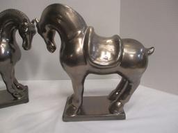Pair of Ceramic Horse Statues with Metallic Paint