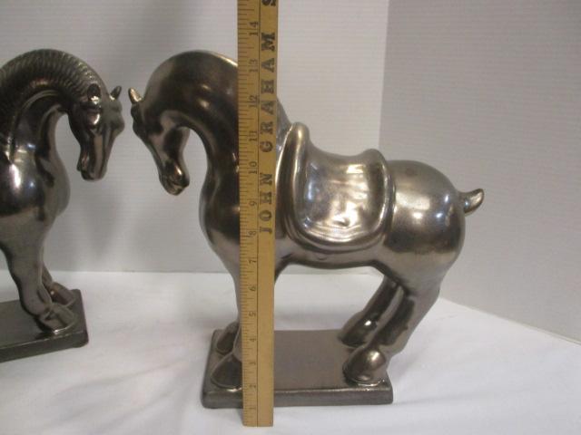 Pair of Ceramic Horse Statues with Metallic Paint