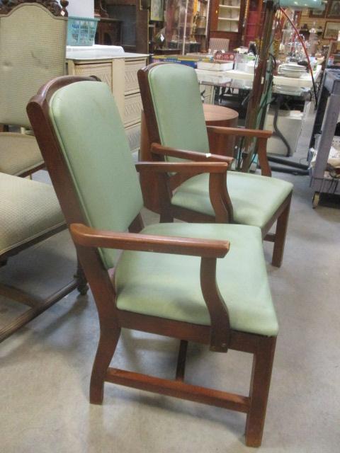 Pair of Vintage Thomasville Arm Chairs with Vinyl Seat and Back