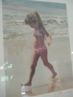 Two Signed and Numbered Watercolor Prints of Children at Beach by Roger Folk