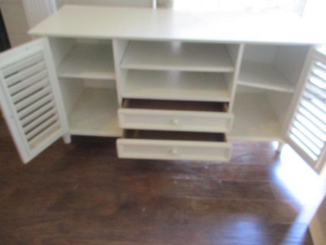 White Media Stand with Louver Doors and Drawers