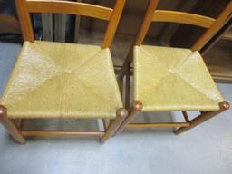 Pair Of Ladder Back Chairs With Rush Seat