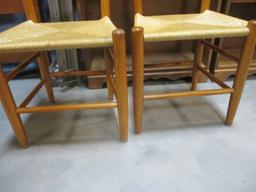 Pair Of Ladder Back Chairs With Rush Seat