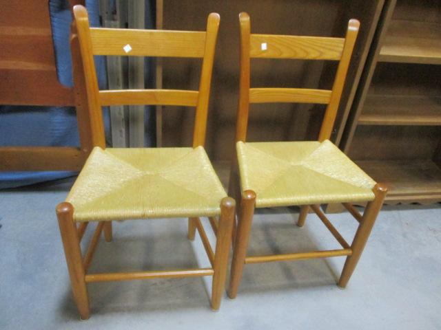 Pair Of Ladder Back Chairs With Rush Seat