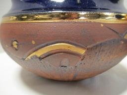 Signed Hand Turned Pottery Vase and Bowl