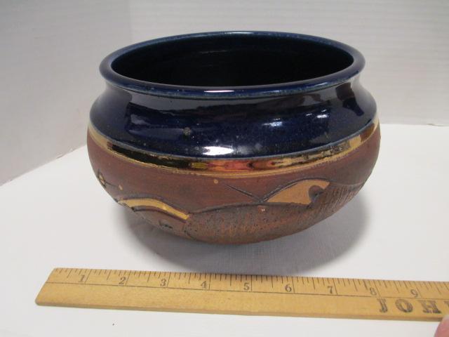 Signed Hand Turned Pottery Vase and Bowl