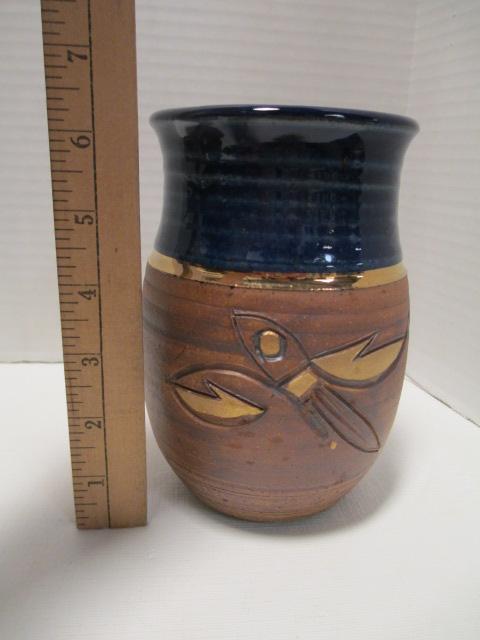 Signed Hand Turned Pottery Vase and Bowl