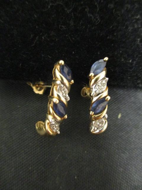 14k Gold Earrings w/ Purple Stones & Diamonds