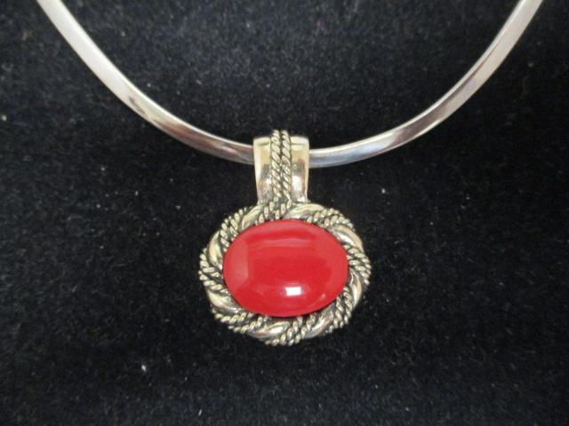 Sterling Silver Wire Necklace w/ Red Pendant