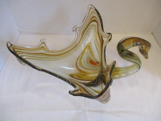 Brown and Orange Stretched Art Glass Swan