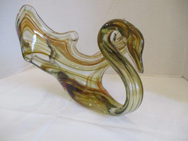 Brown and Orange Stretched Art Glass Swan