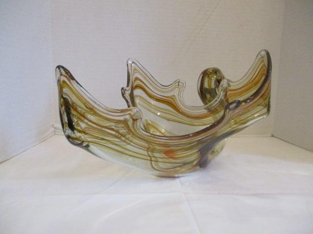 Brown and Orange Stretched Art Glass Swan