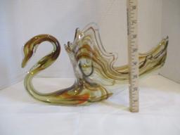 Brown and Orange Stretched Art Glass Swan