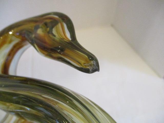 Brown and Orange Stretched Art Glass Swan