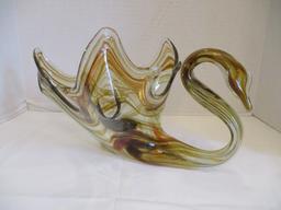 Brown and Orange Stretched Art Glass Swan