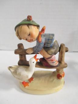 Hummel Boy In Tree Bookend And Goose Chasing Boy Up Tree
