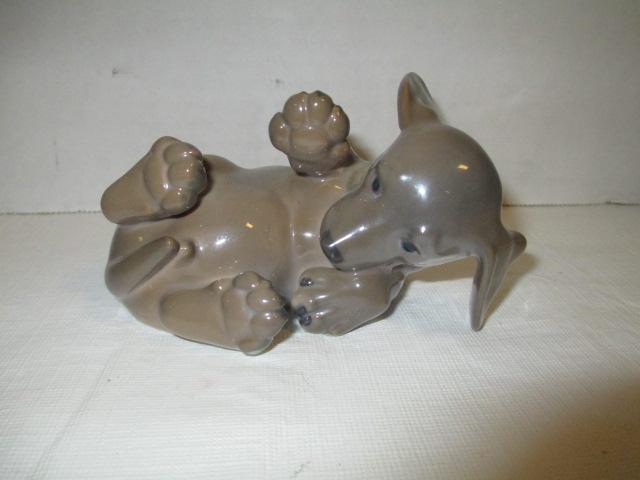 B&G Denmark Figurines - Boy Hooking Buttons and Playful Puppy