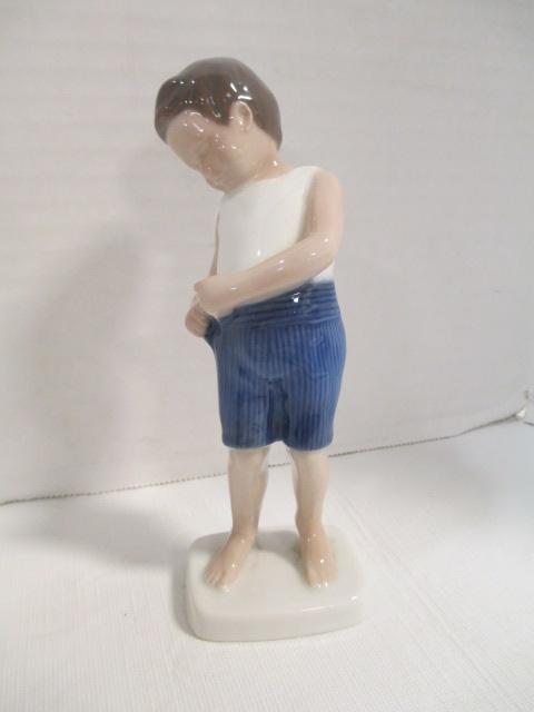 B&G Denmark Figurines - Boy Hooking Buttons and Playful Puppy