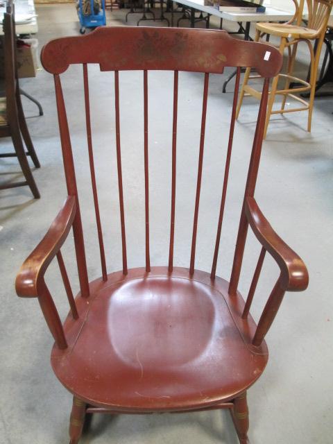 Barn Red Painted Rocker With Gilded Fruit Detailing