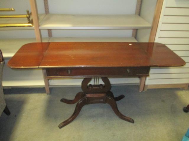 Drop-Leaf Harp Base Foyer Table With Drawer