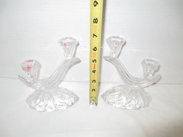 Cut Crystal and Glass  Dish, Candle Sticks, Creamer and Sugar