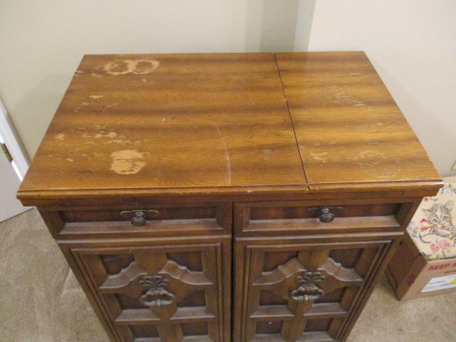 Vintage Sewing Machine Cabinet with Supply Storage