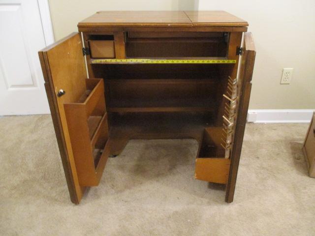 Vintage Sewing Machine Cabinet with Supply Storage