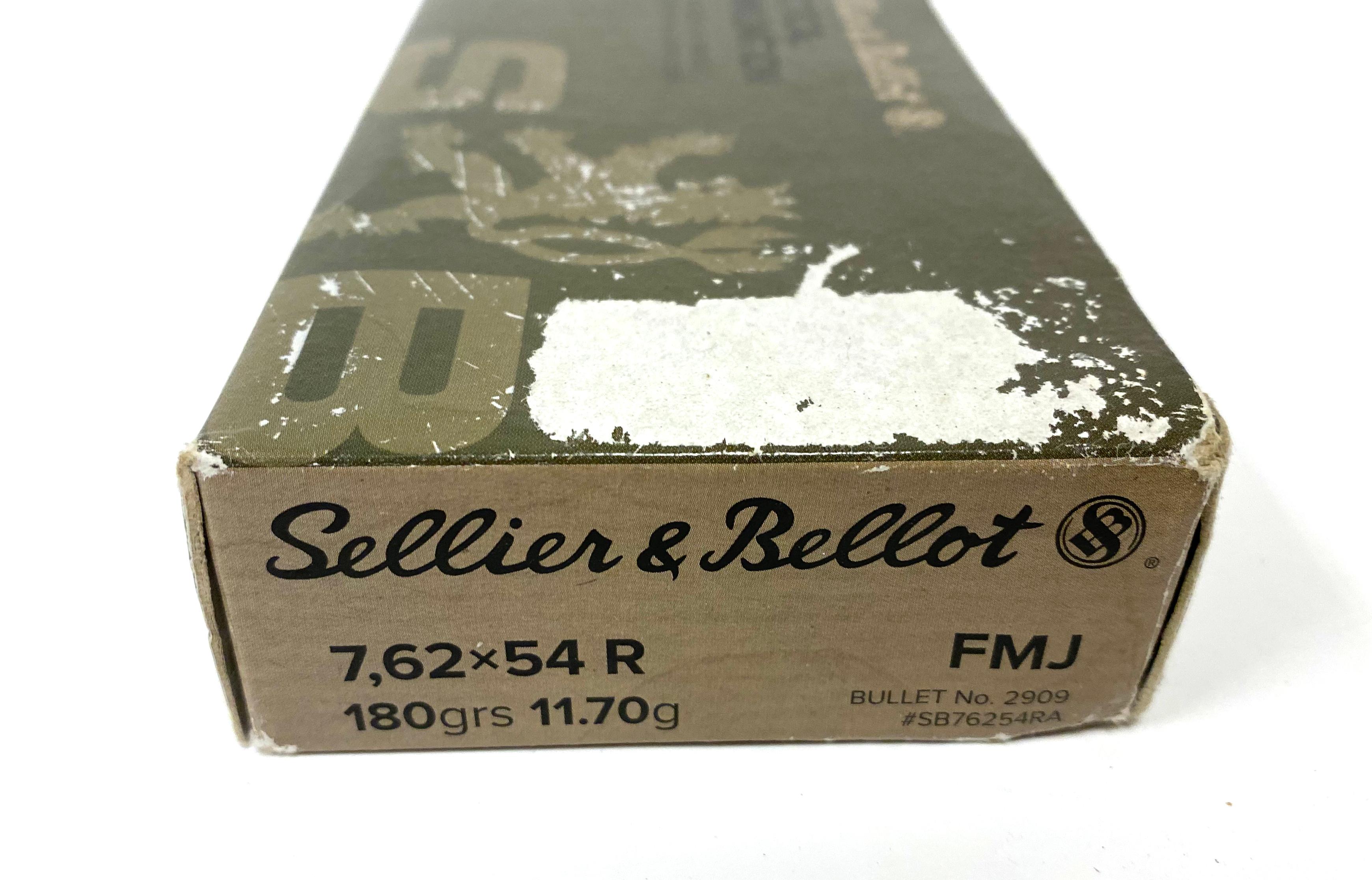 NIB 20rds. of 7.62x54r 180gr. Sellier & Bellot FMJ Brass Ammunition