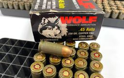NIB 125rds. of WOLF .45 AUTO 230gr. Copper FMJ Steel Case Ammunition