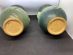 ROSEVILLE PAIR GREEN FREESIA VASES 122-8