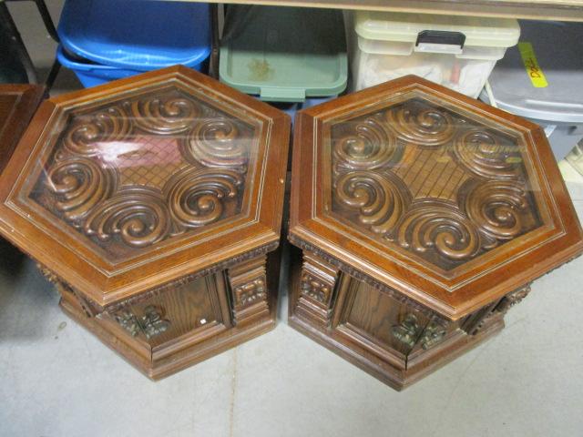 Retro Style Coffee Table and Pair of Hexagonal End Tables w/ Molded