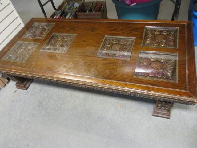 Retro Style Coffee Table and Pair of Hexagonal End Tables w/ Molded