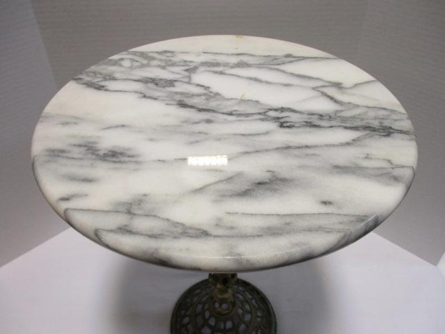 Round Marble Top Accent Table with Pierced Brass Base
