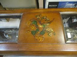 Console Table with Beveled Glass Inserts and Carved Bird Design